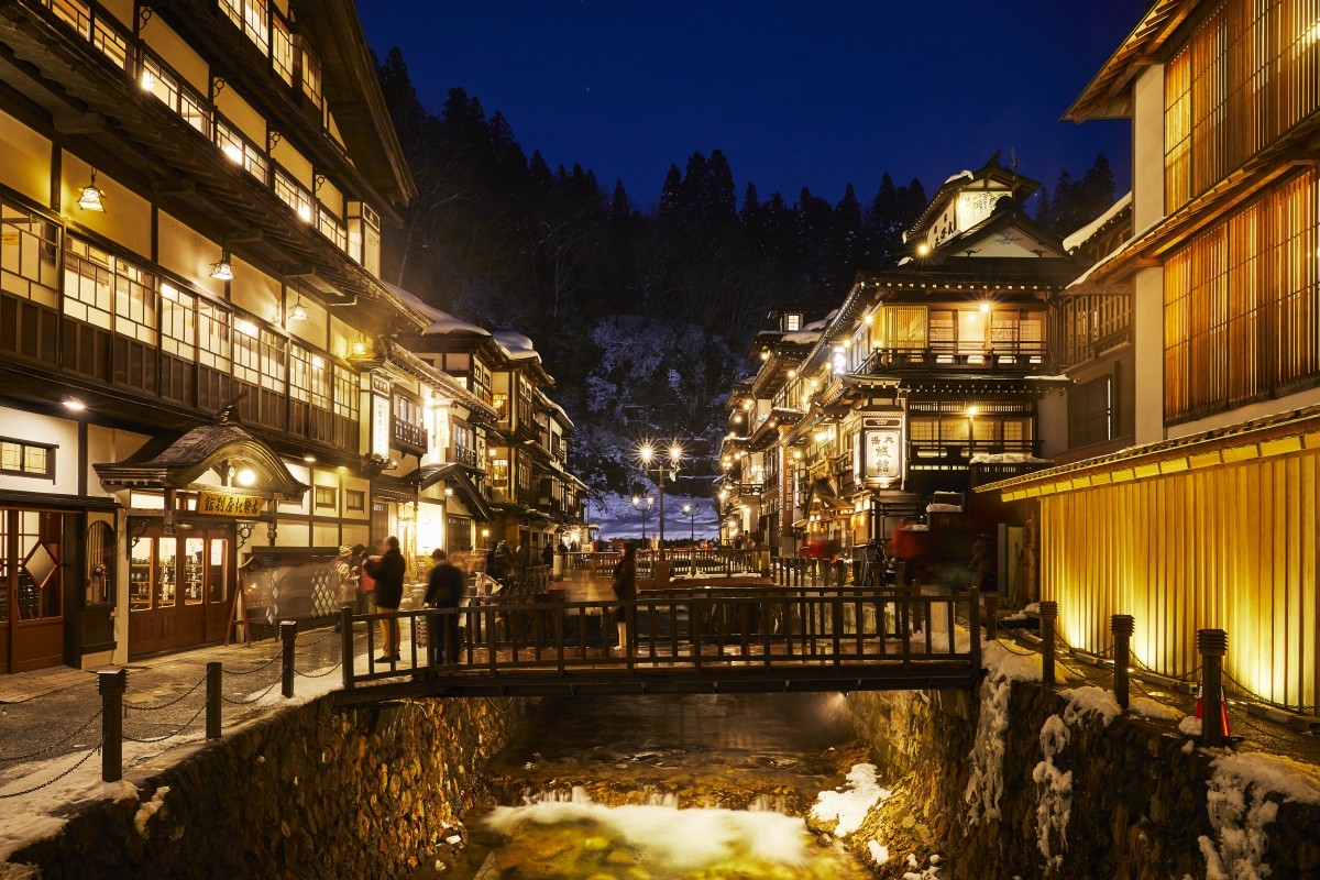 銀山溫泉 東北 山形 夜景 亮燈 燈飾
