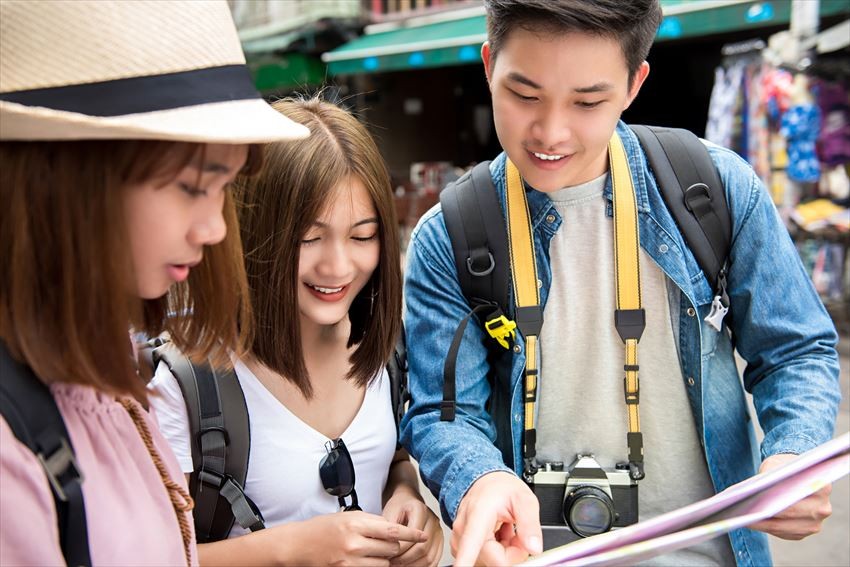 Checking map on the street