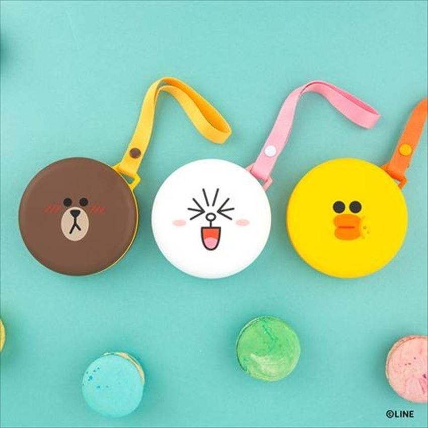 A macaron shaped power bank with cute LINE emoji print