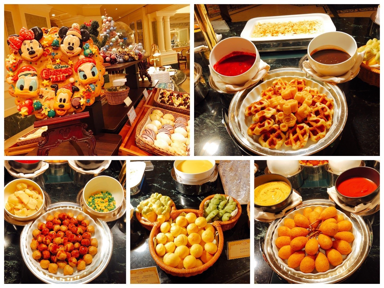 Quầy buffet nhỏ và thấp hơn dành cho các thực khách nhí! (Đĩa và bánh Waffle hình Mickey thật đáng yêu phải không?!)