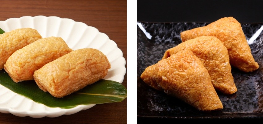 The differing forms of ‘Inari’ sushi: Kanto's rectangular shape vs. Kansai's triangle shape