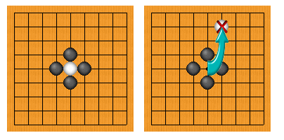 日本圍棋 棋局 只要包圍對方嘅棋子就可以「提取」