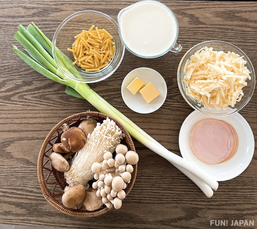 Ingredients for Spring onions & Mushrooms Au Gratin (2 servings)
