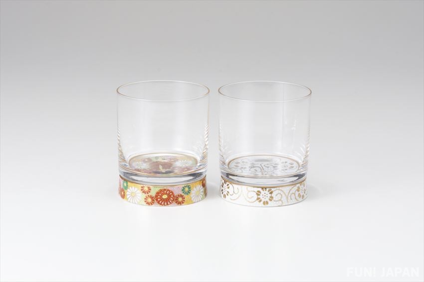 Shirochibu-Tessen/Kinhanazume Pair Lowball Glasses - A Beautiful Blend of Japanese Tradition and Art