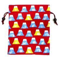 日式風格束口袋：富士山小花紋（紅色）