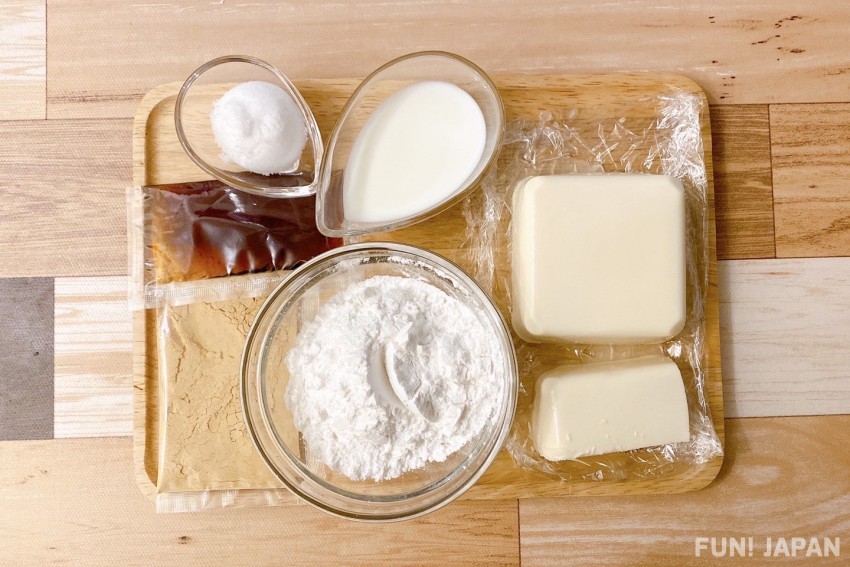 Ingredients for warabimochi using tofu (for 3 to 4 servings)
