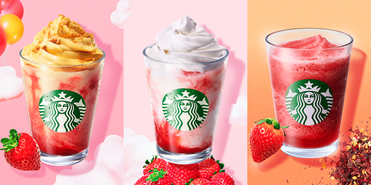『ストロベリー シュークリーム フラペチーノ®』『スターバックス ストロベリー フラペチーノ®』『ストロベリー ＆ パッション ソルベ ティー』