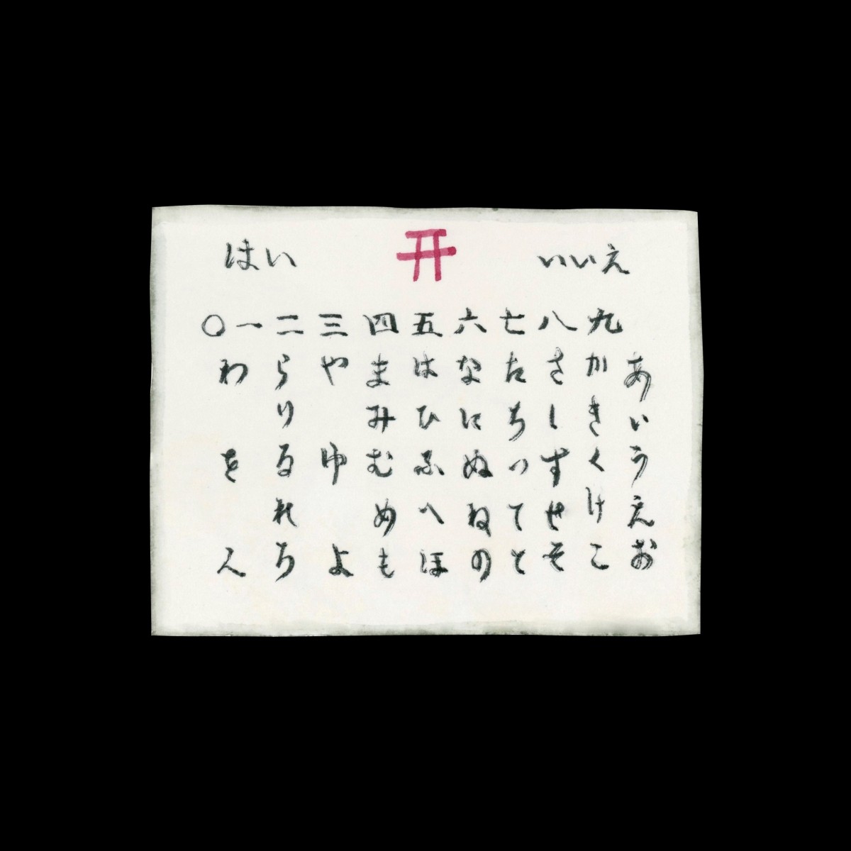 A sheet of paper with Japanese characters and a coin for Kokkuri-san