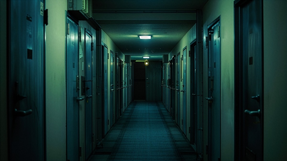 A dark and eerie Japanese street at night