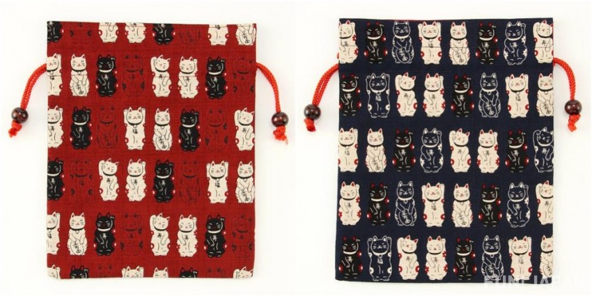 日式風格束口袋：福福貓