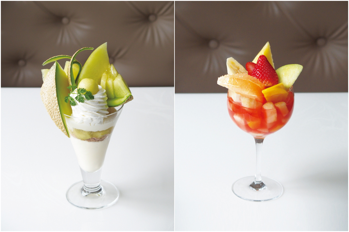 銀座千疋屋 銀座本店FRUIT PARLOR 左： Muskmelon聖代，右：水果賓治