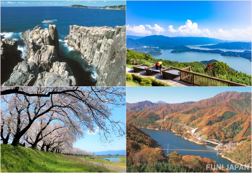 Fukui Prefecture: Tojinbo, Rainbow Line,  Asuwa River Cherry Tree Row, Kuzuryu Lake (autumn leaves)