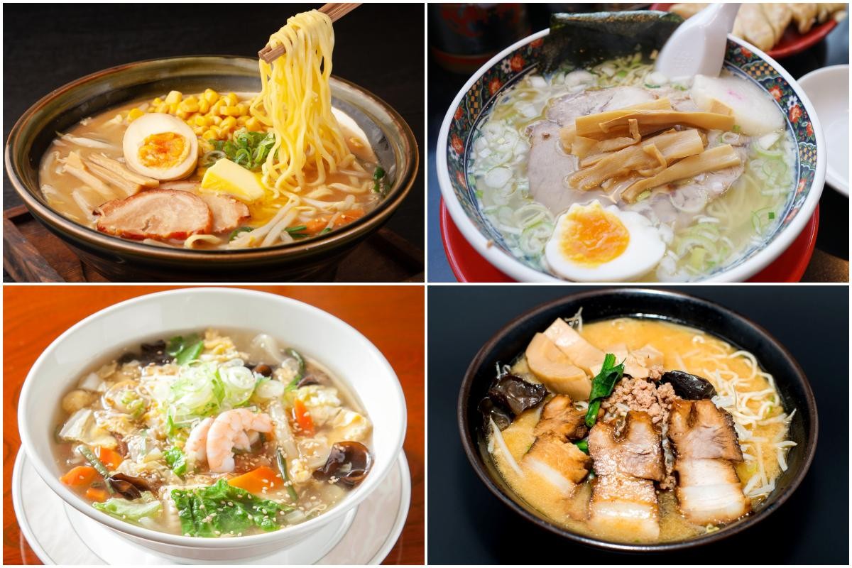 ภาพคอลลาจของราเม็งฮอกไกโดหลากหลายเมนู