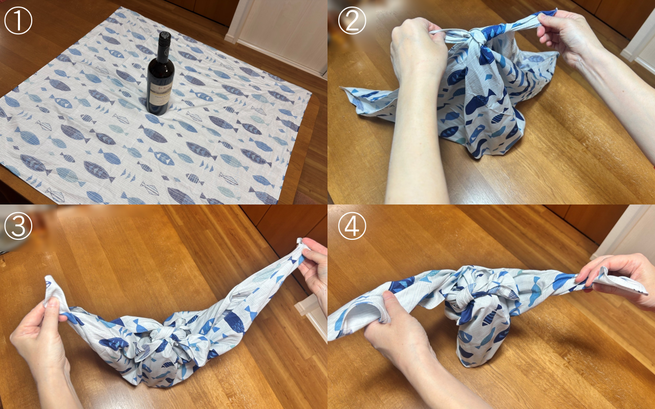 Cách gói khăn furoshiki chai