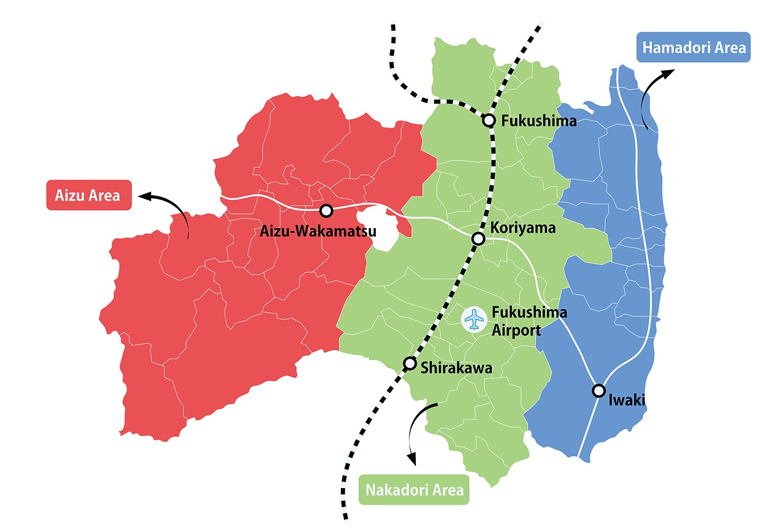 แผนที่โซนจังหวัดฟุกุชิมะ Hamadori Nakadori Aizu